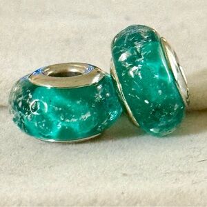 Green teal Murano Glass charms set fit Pandora bracelets